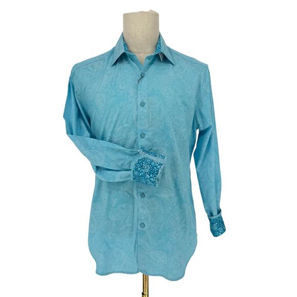 Robert Graham Woven Button Front Long Sleeve Shirt Andretti Teal Blue  M - Picture 1 of 9